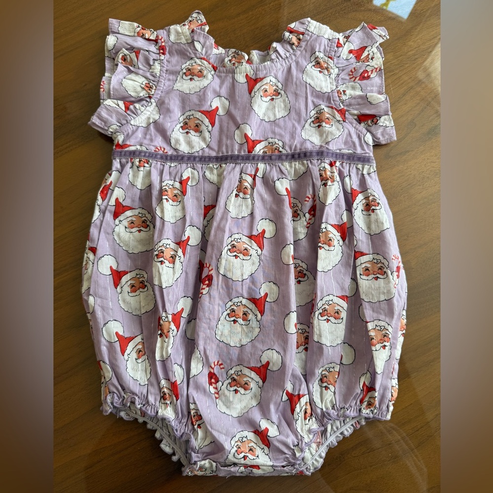 Purple lavender pink chicken Santa Claus Baby Romper 6-12mo nwt